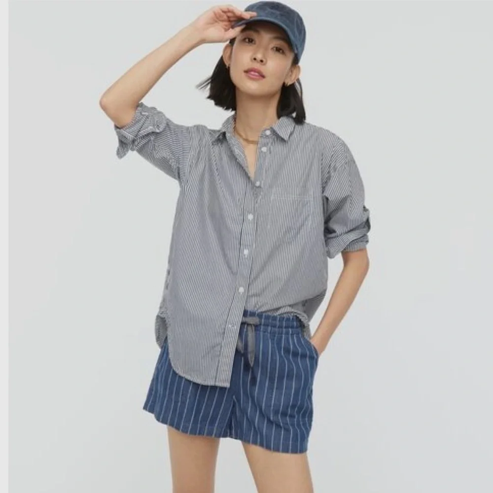 J. Crew Women's 3" Seaside Pull-on Shorts Indigo Stripe Sz Large Coastal Preppy - Picture 2 of 11
